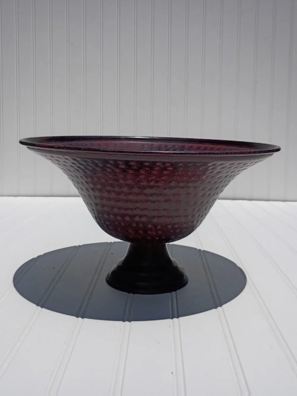 Vintage Hammered Metal Pedestal Bowl 12.5